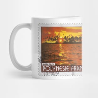 Vintage 1980 French Polynesia Sunset Stamp Mug